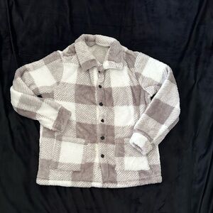 Plaid Fleece Button-Up Jacket